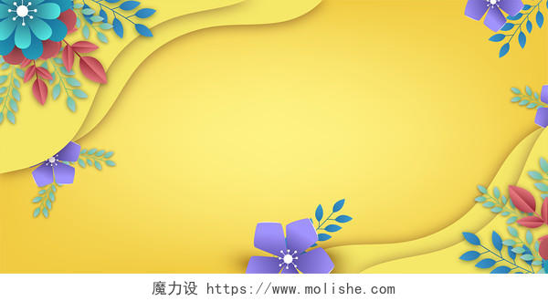 黄色花卉叶子花朵春天春日活力展板背景
